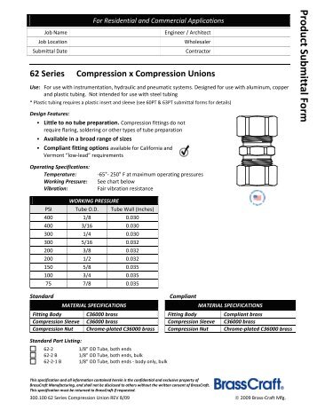 300.100 62 Series Compression Union REV 8/09 - BrassCraft