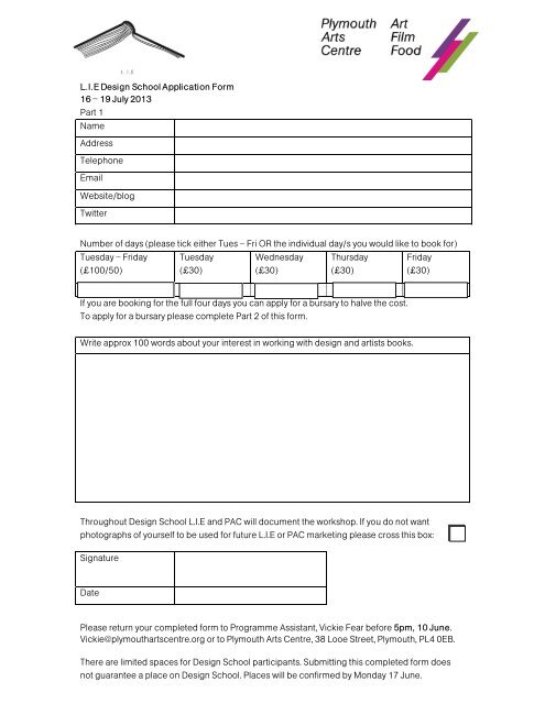 Lie Design School Application Form 16 A 19 July 13 Part 1 Name