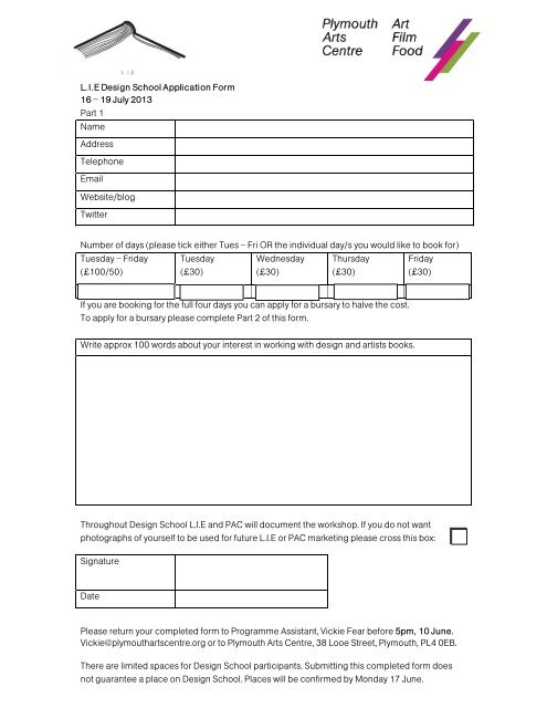 LIE Design School Application Form 16 â 19 July 2013 Part 1 Name ...