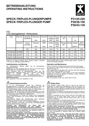 betriebsanleitung operating instructions speck-triplex-plungerpumpe ...