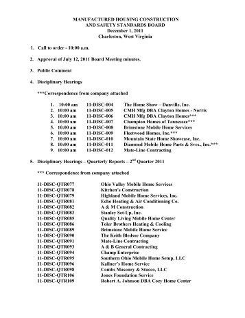 manufactured housing construction - West Virginia Division of Labor