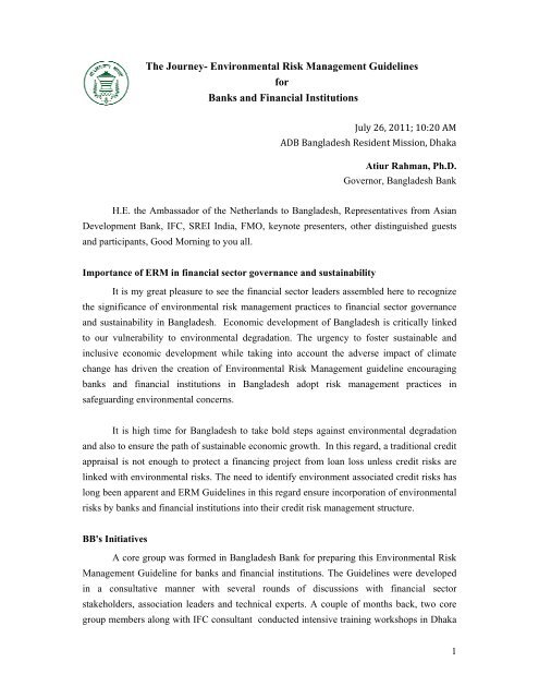 Environmental Risk Management Guidelines for ... - Bangladesh Bank