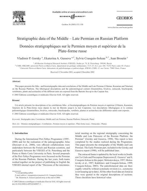 Stratigraphic data of the Middle â Late Permian on ... - Sylvie Crasquin