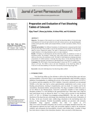 Preparation and Evaluation of Fast Dissolving Tablets of Celecoxib