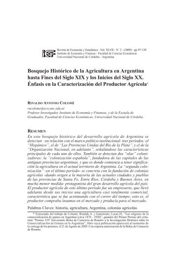 Bosquejo HistÃ³rico de la Agricultura en Argentina hasta Fines del ...