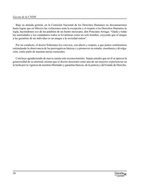 Gaceta NÂ° 167 - ComisiÃ³n Nacional de los Derechos Humanos