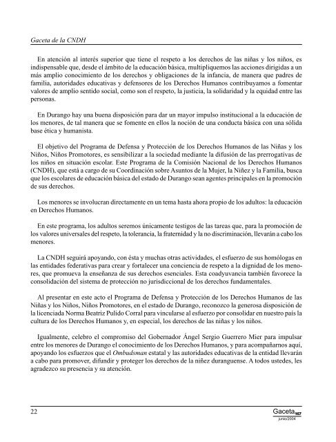 Gaceta NÂ° 167 - ComisiÃ³n Nacional de los Derechos Humanos