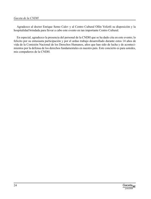 Gaceta NÂ° 167 - ComisiÃ³n Nacional de los Derechos Humanos