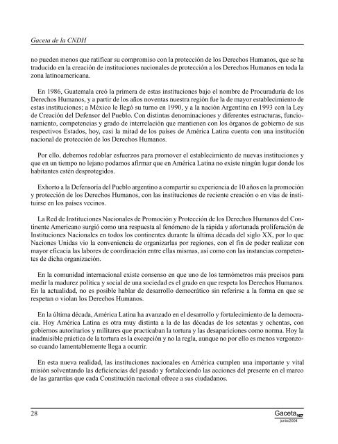 Gaceta NÂ° 167 - ComisiÃ³n Nacional de los Derechos Humanos