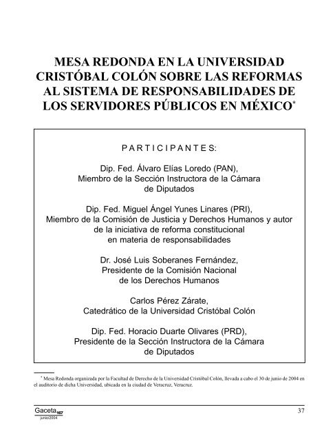 Gaceta NÂ° 167 - ComisiÃ³n Nacional de los Derechos Humanos