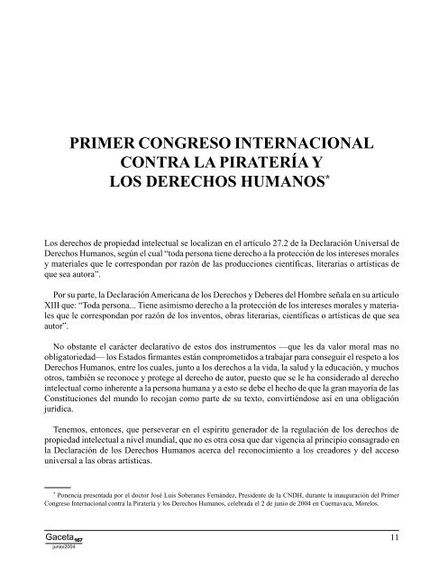 Gaceta NÂ° 167 - ComisiÃ³n Nacional de los Derechos Humanos