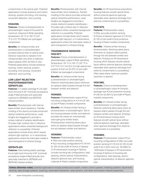 Infrared Sensors Line Guide - Honeywell Sensing and Control