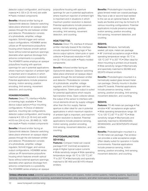 Infrared Sensors Line Guide - Honeywell Sensing and Control