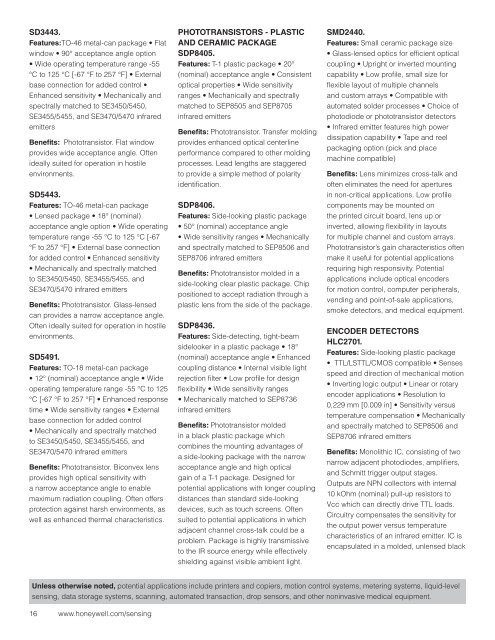 Infrared Sensors Line Guide - Honeywell Sensing and Control