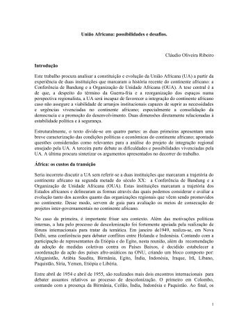 UniÃ£o Africana: possibilidades e desafios - Casa das Ãfricas