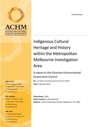 Indigenous Cultural Heritage and History within the Metropolitan ...