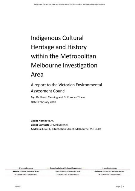 Indigenous Cultural Heritage and History within the Metropolitan ...