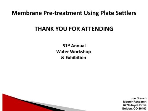 Membrane Pre-treatment Using Plate Settlers - Ohiowater.org