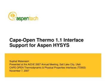 Cape-Open Thermo 1.1 Interface Support for Aspen HYSYS - CO-LaN