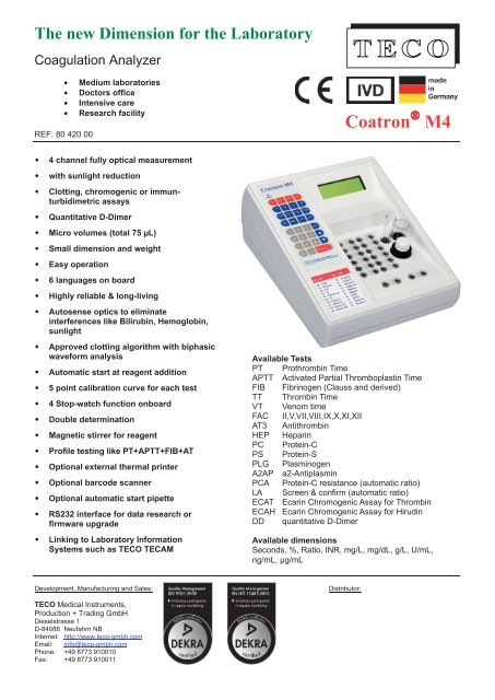 Flyer Coatron A M4 Teco Medical Instruments