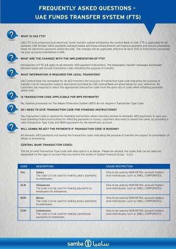 UAE Funds Transfer Systems FAQs - Samba