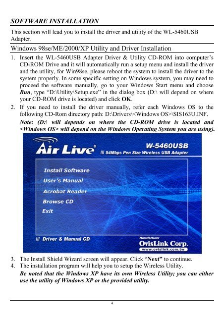 Ovislink AirLive 54Mbps WLAN USB Adapter (WL ... - Grafi-Call