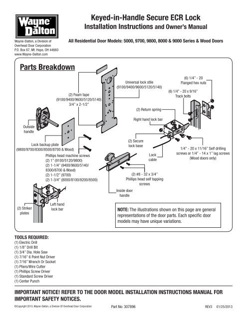 Keyed-in-Handle Secure ECR Lock Parts Breakdown - Wayne Dalton