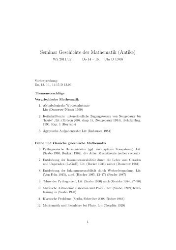 Seminar Geschichte der Mathematik (Antike)