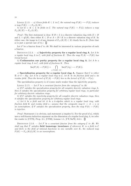 Birational invariants, purity and the Gersten conjecture Lectures at ...