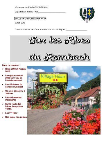 Bulletin d'information de juillet 2010 - le site du Val d'Argent