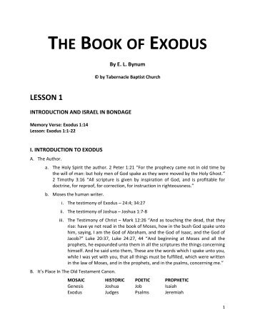 THE BOOK OF EXODUS - Tabernacle Baptist Church