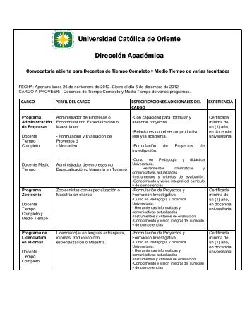 Convocatoria abierta para varios docentes - Universidad CatÃ³lica ...