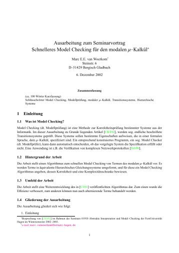 Ausarbeitung zum Seminarvortrag Schnelleres Model Checking fÂ¨ur ...