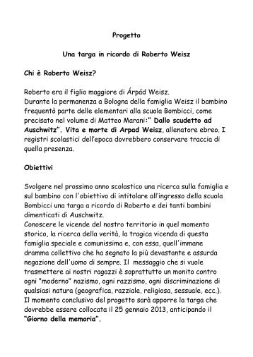 Progetto Una targa in ricordo di Roberto Weisz Chi è Roberto Weisz ...