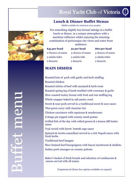 Buffet menu - Royal Yacht Club of Victoria