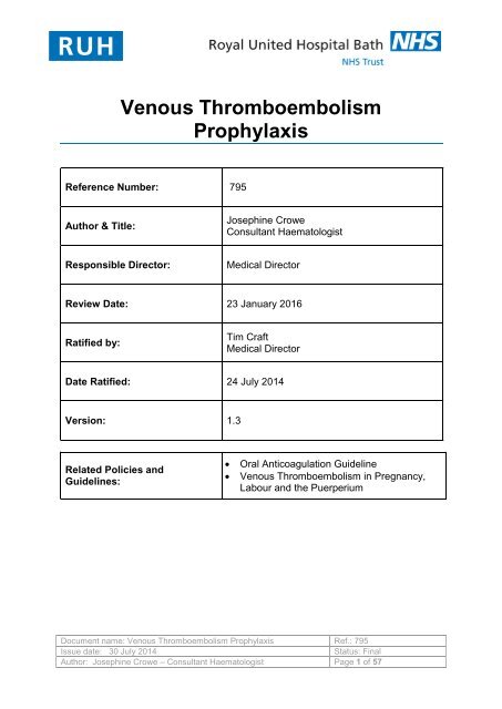 Venous Thromboembolism Prophylaxis Policy - Royal United ...