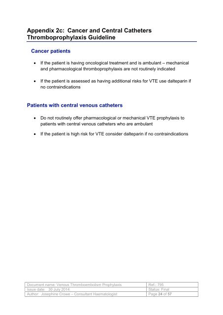 Venous Thromboembolism Prophylaxis Policy - Royal United ...