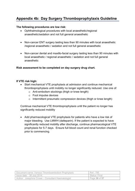 Venous Thromboembolism Prophylaxis Policy - Royal United ...