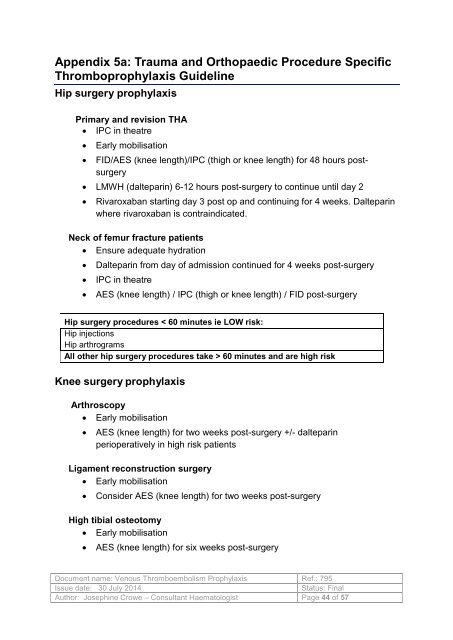 Venous Thromboembolism Prophylaxis Policy - Royal United ...