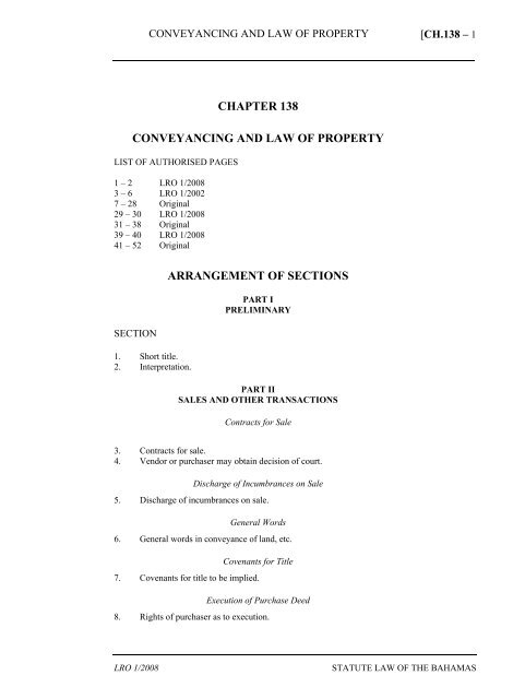 Conveyancing and Law of Property Act - The Bahamas Laws On . 