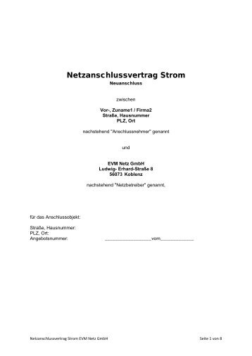 Download PDF: Muster Netzanschlussvertrag - EVM Netz