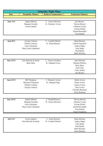 Saturday 5pm Ministry Schedule