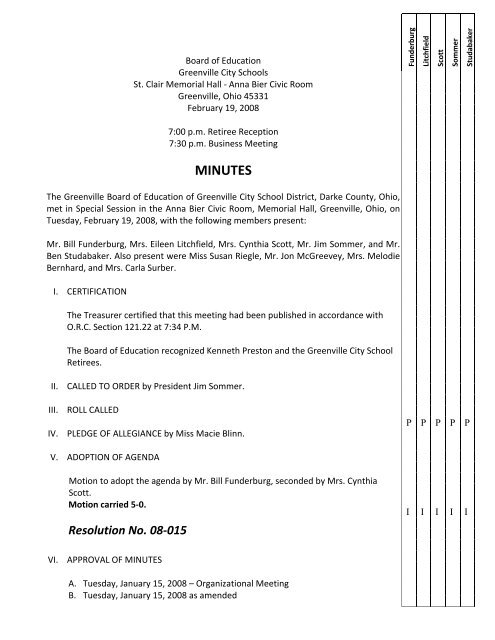 Resolution No. 08-001 - Greenville City Schools