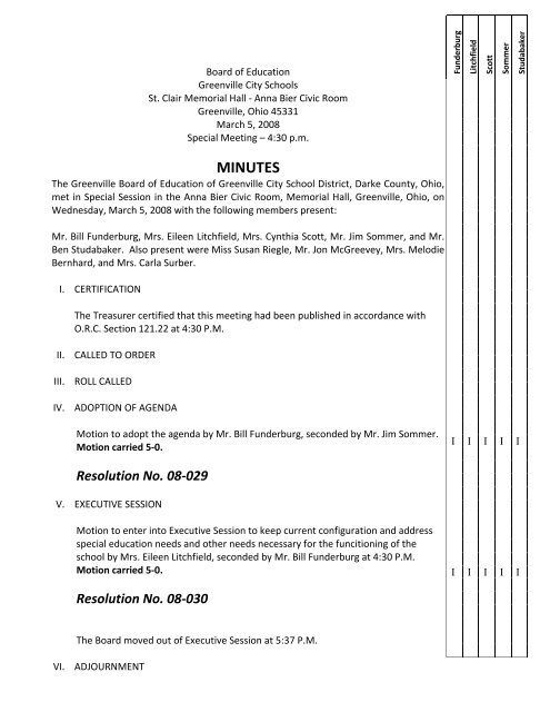 Resolution No. 08-001 - Greenville City Schools