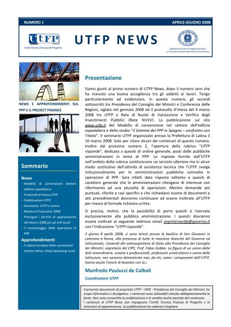 UTFP News Numero 1: Aprile Giugno 2008
