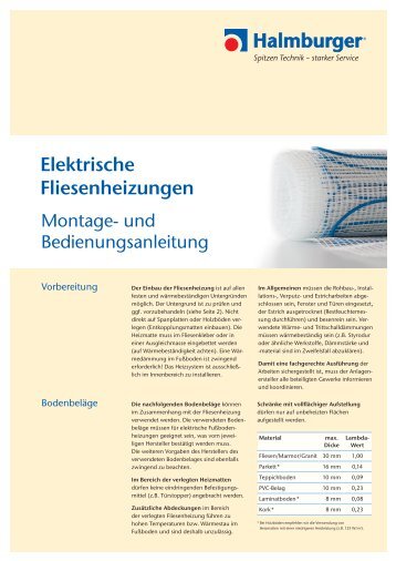 Elektrische Fliesenheizungen - Halmburger GmbH