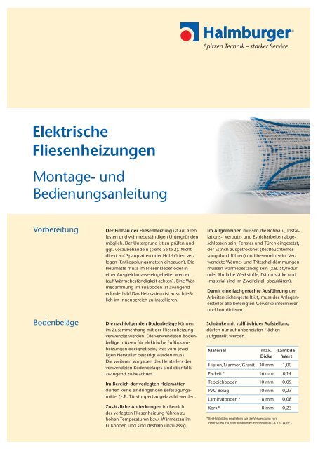 Elektrische Fliesenheizungen - Halmburger GmbH
