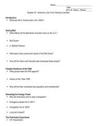 AP US History—Period _____ Chapter 32—American Life in