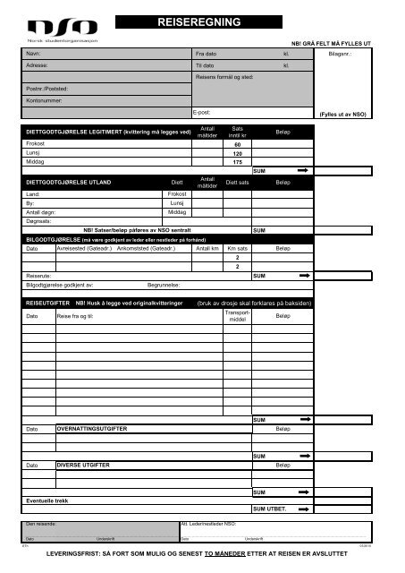 Reiseregning StL - Norsk studentorganisasjon