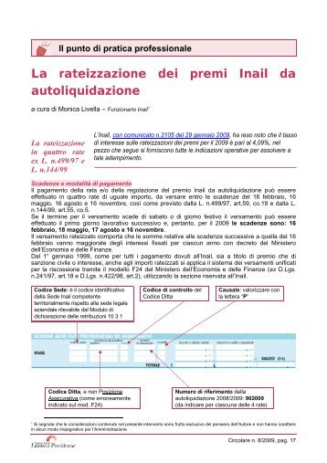 La rateizzazione dei premi Inail da autoliquidazione